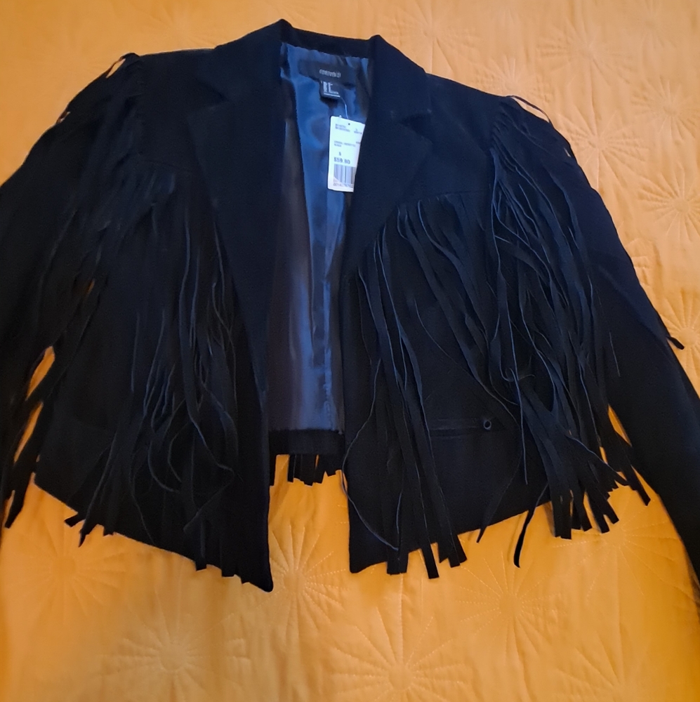 Black fringe suede black jacket